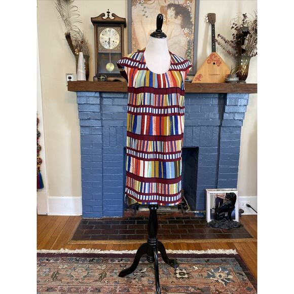 Anthropologie 4 Maeve Au Revoir Colorful Stripe Library Bookshelf Shift Dress S - Picture 5 of 15
